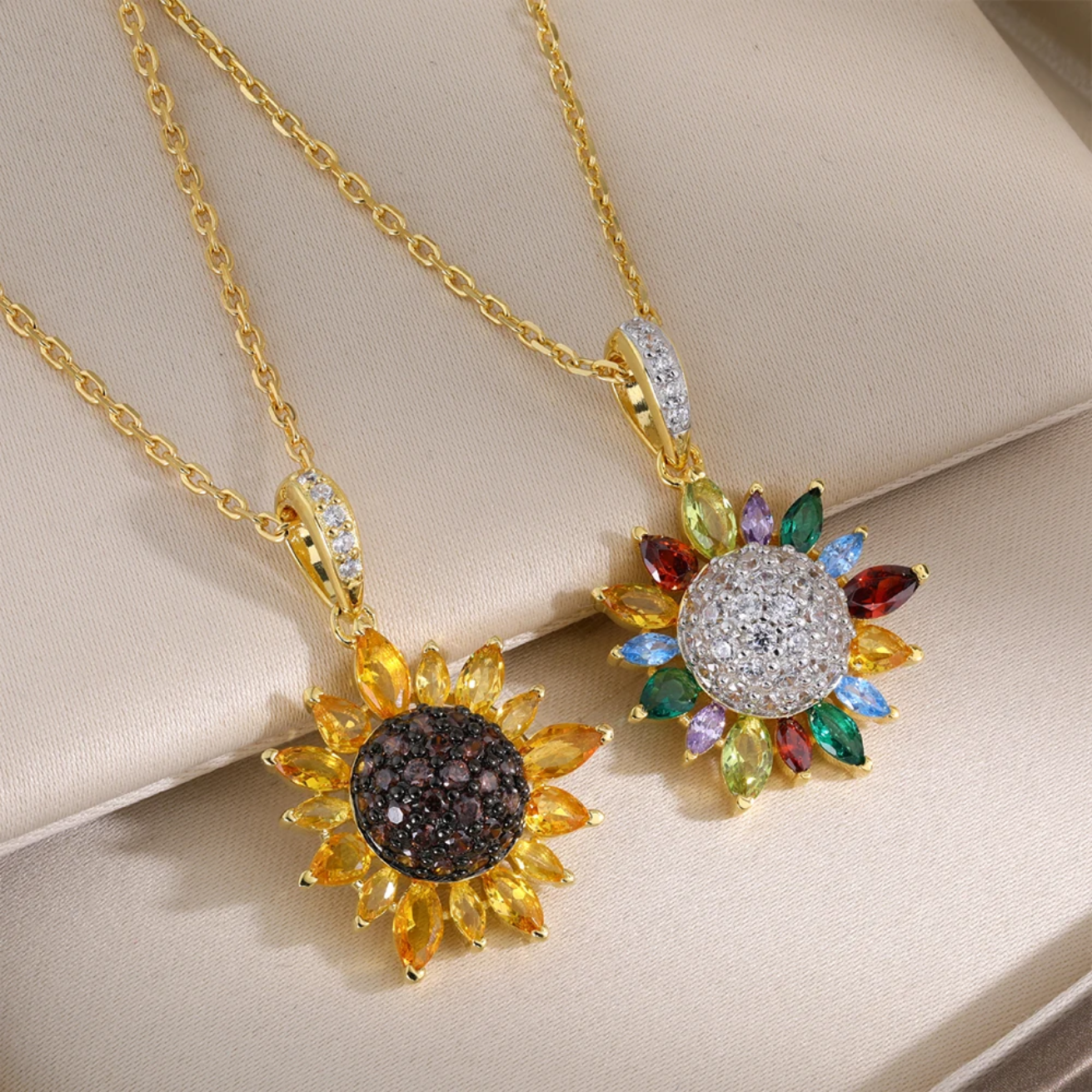 S925 sterling silver zircon sunflower pendant  nicklace trendy bohemian engagement wedding jewelery