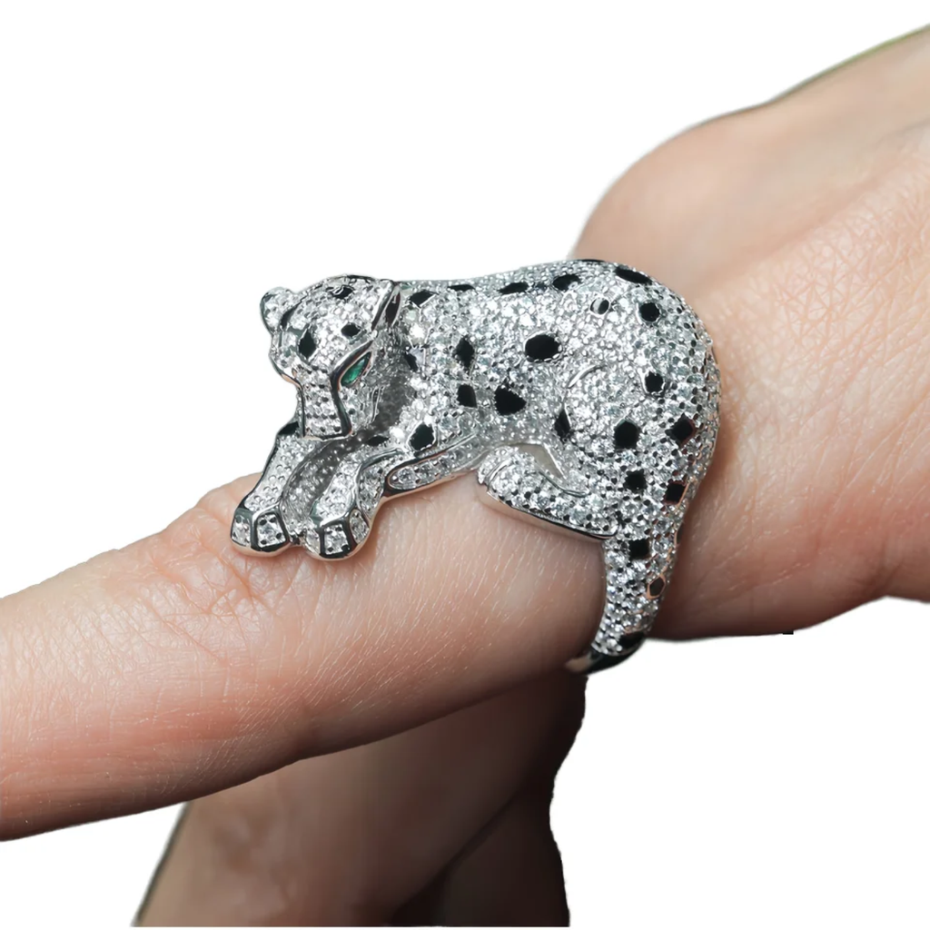 MUSHAN Jewelry Factory 925 Sterling Silver Ring Wedding Band Green Gemstone High Carbon Diamond Enamel Leopard Rings Jewelry