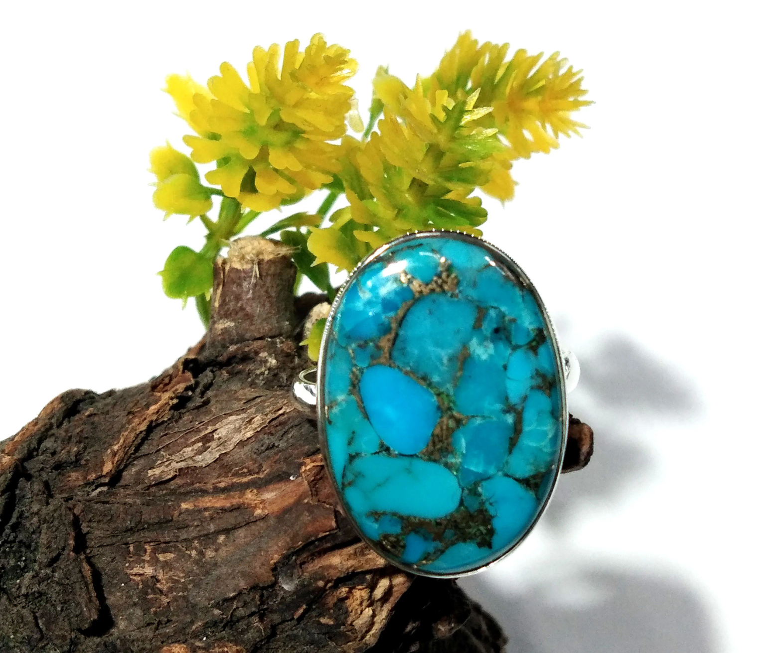 Natural Blue Copper Turquoise Ring Handmade 925 Sterling Silver Luxury Jewelery