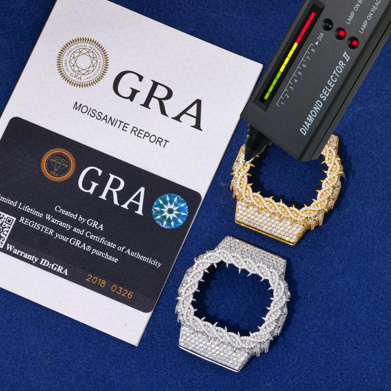 Pass Diamond Tester Handmade Metal Moissanite Thorn Watch Case for DW5600 Gold Plated 925 Sterling Silver Iced Watch Bezel Parts