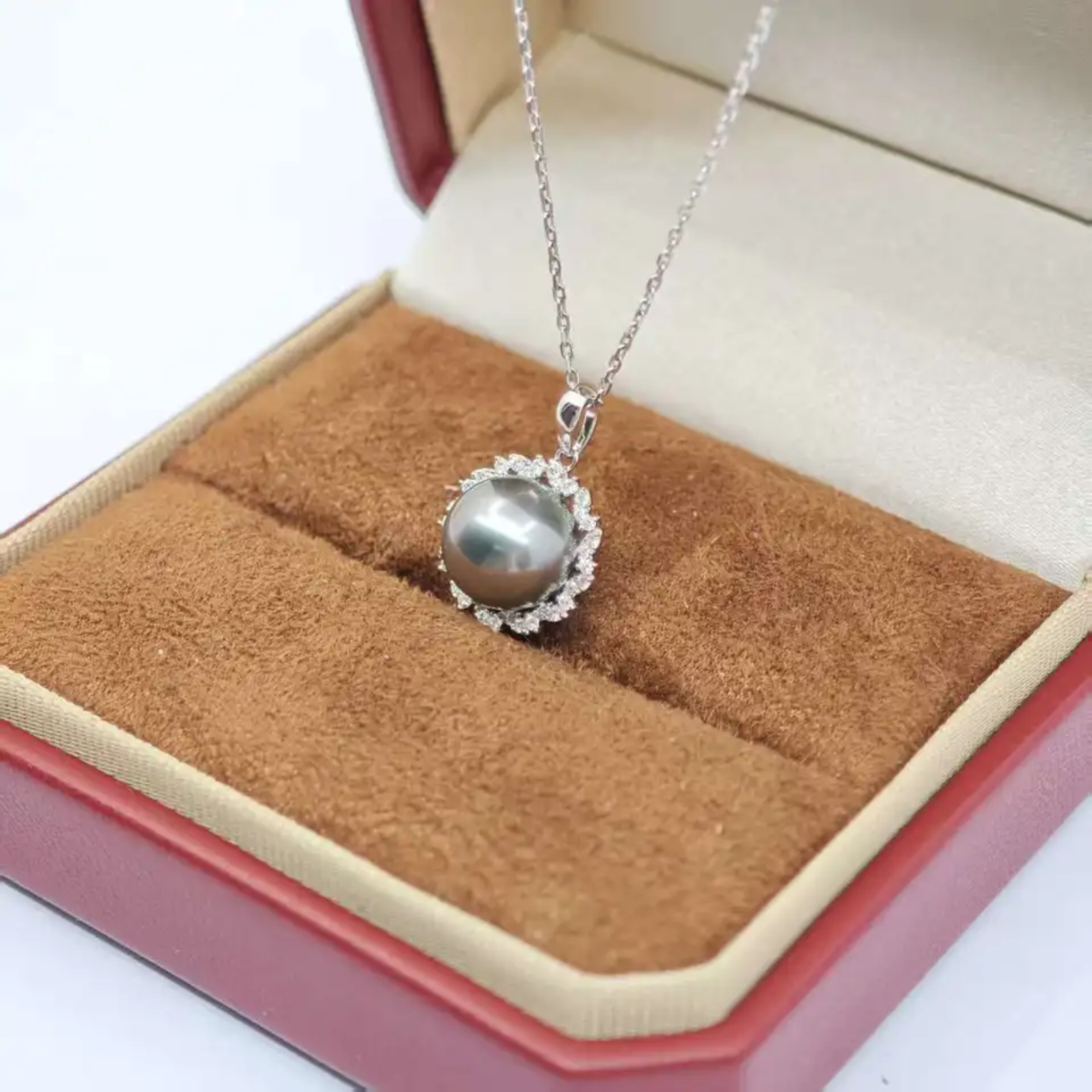 UM Jewelery 18K Solid Gold Necklace Natural Tahitian Black Pearl Diamond Engagement Wedding Unisex/Men/Women Anniversary Daily