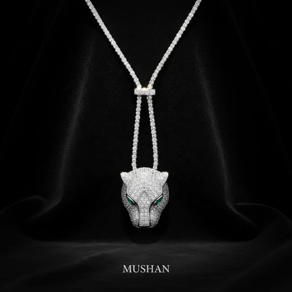 MUSHAN Jewelry Factory 925 Sterling Silver Pendant Necklaces HCD Synthetic Emerald Stones Leopard  Head Necklace Pendants Jewelery