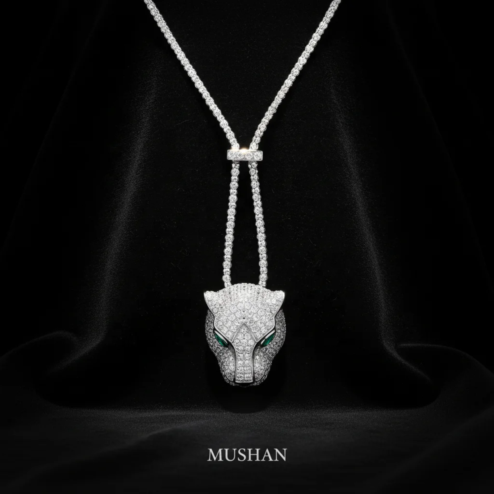 MUSHAN Jewelry Factory 925 Sterling Silver Pendant Necklaces HCD Synthetic Emerald Stones Leopard  Head Necklace Pendants Jewelery