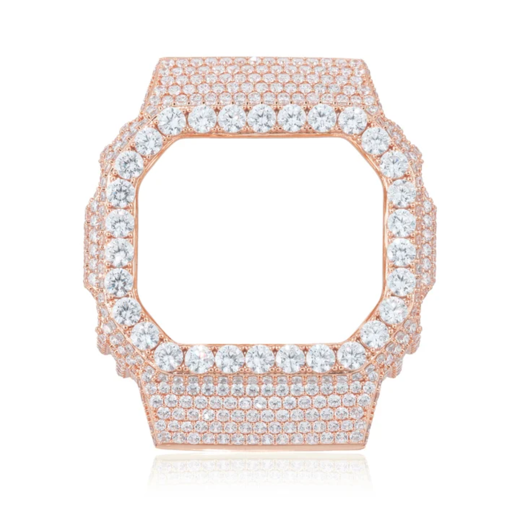 Pass Diamond Tester Handmade Metal Moissanite Thorn Watch Case for DW5600 Gold Plated 925 Sterling Silver Iced Watch Bezel Parts