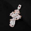 Exclusive Manufacturer's Hip-hop Fashion Double-color Full-diamond Snake-shaped Cross Pendant Men Large Size Brass Necklace