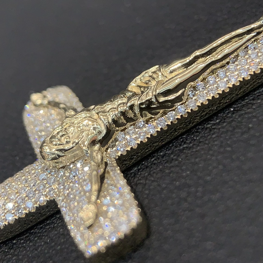 Hot Sale Hip Hop 18 K Gold Men's Franco Chain W/VVS Lab Diamonds & Two-Tone Jesus Cross