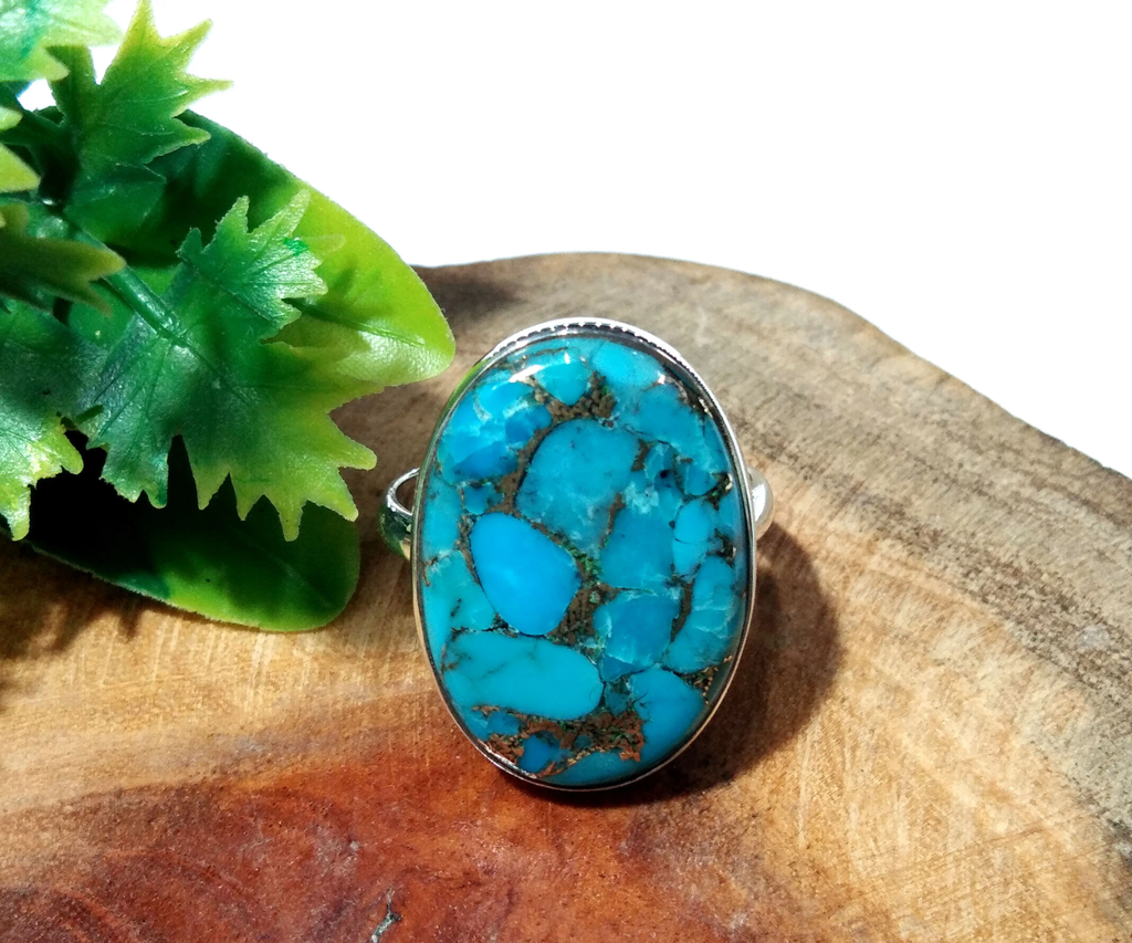 Natural Blue Copper Turquoise Ring Handmade 925 Sterling Silver Luxury Jewelery