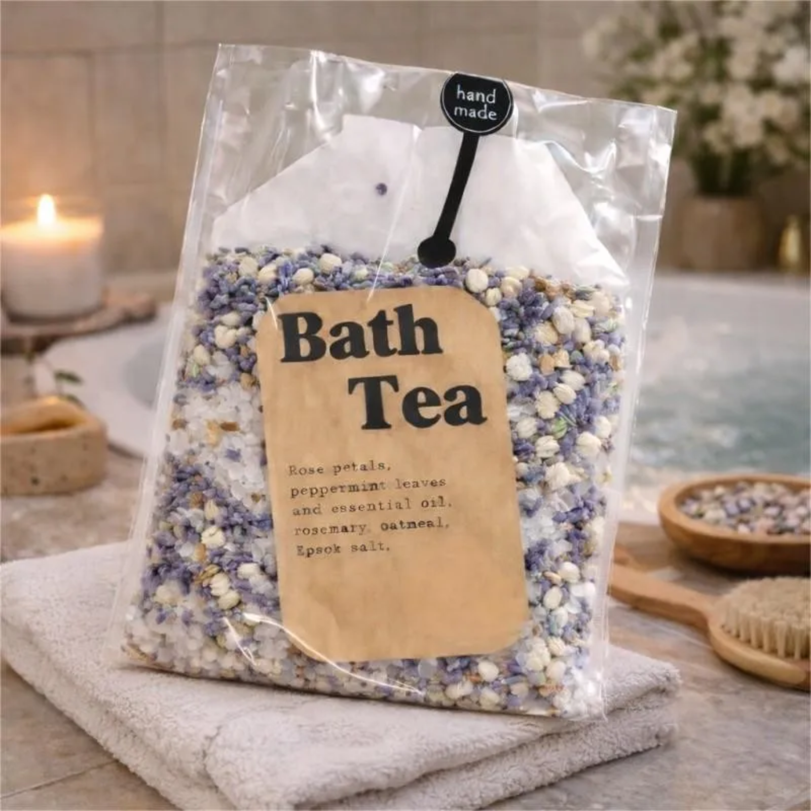 S&SOAK hand make floral tea bags with Himalayan Dead salt etential oils Spa use for all ages