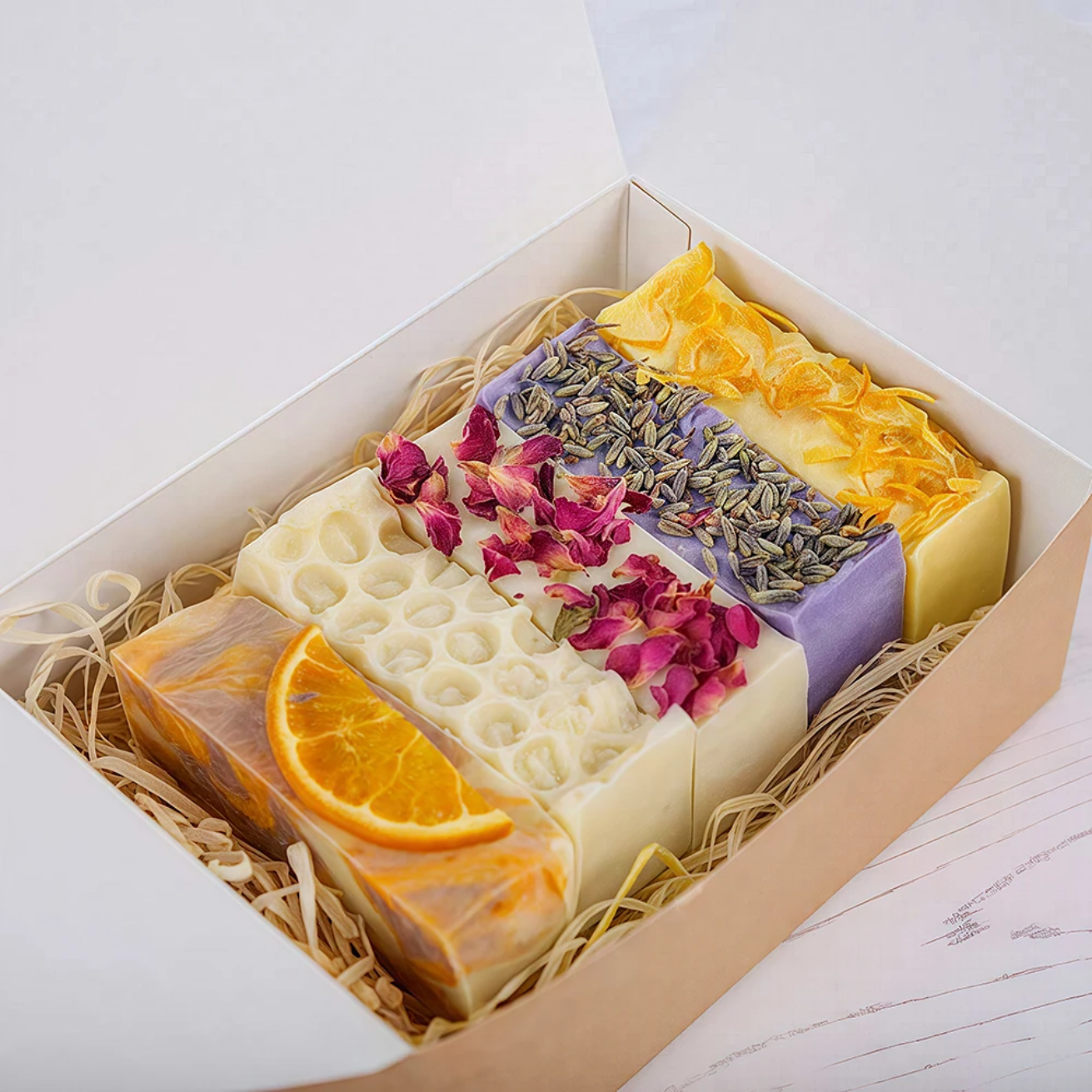 6 natural dry flowers  soap peaces gift box
