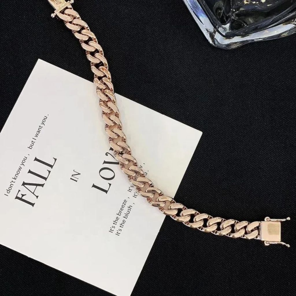 RUYI Buss Down Rapper Jewelery 14 k Solid Gold Man Hip Hop Iced Out VVS VS Synthetic Lab Diamond Cuban Link Bracelet Man